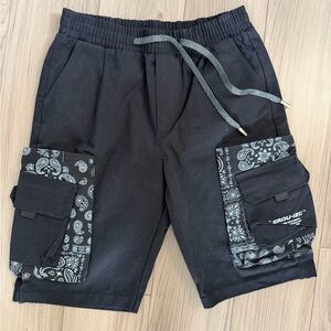 Aelfric Eden Black Cargo Shorts with Bandana Print Skateboard Streetwear Medium
